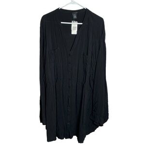 Torrid Black Long Sleeve Button Down Empire Waist Tunic Top